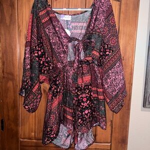 Women's Pink and Black Patterned Boho Tunic